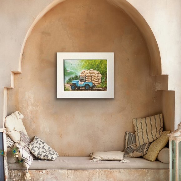 8x10" Colombia Cafe Quindio Art Print (w/mat): Jeep carrying coffee beans - HOME - Picture 6 of 6
